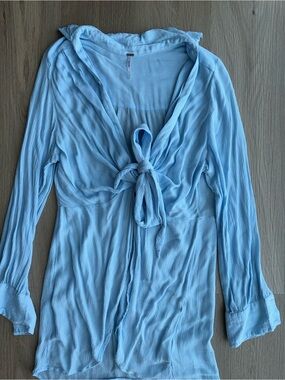 Free People Light Blue Tie-Front Women's Blouse